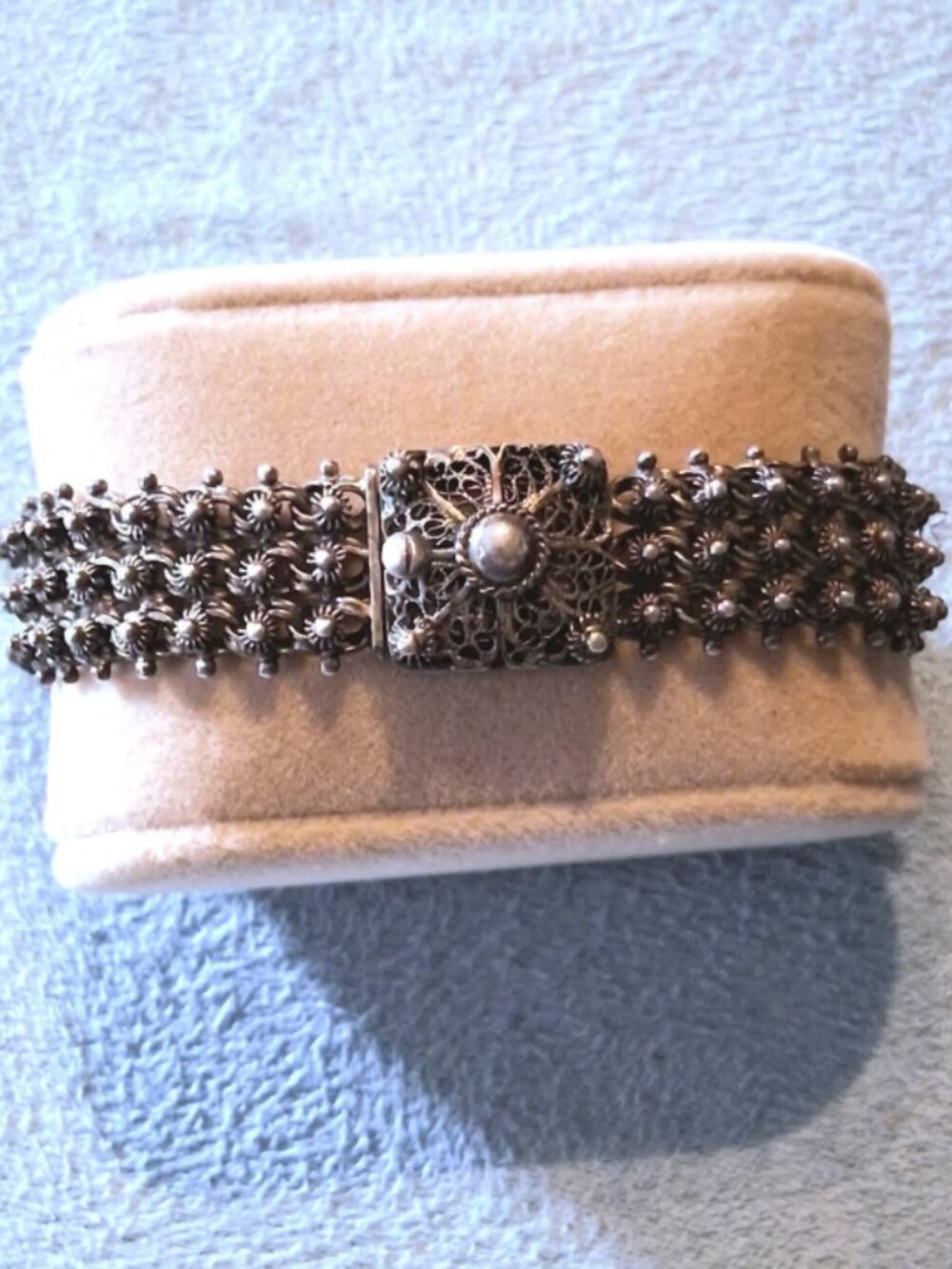 8-Inch Etruscan Revival Sterling Silver Filigree Bracelet (34 grams)